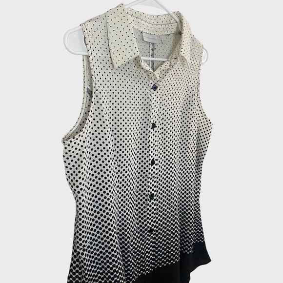New York & Company Sleeveless Ombre Polkadot Blouse Women's Medium Black & White - Picture 4 of 12